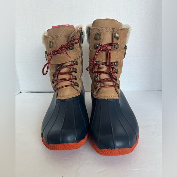 NWOT Sperry Shearwater Winter Waterproof Fur Leather Rubber Tan/Navy Boots 11 - Picture 3 of 9
